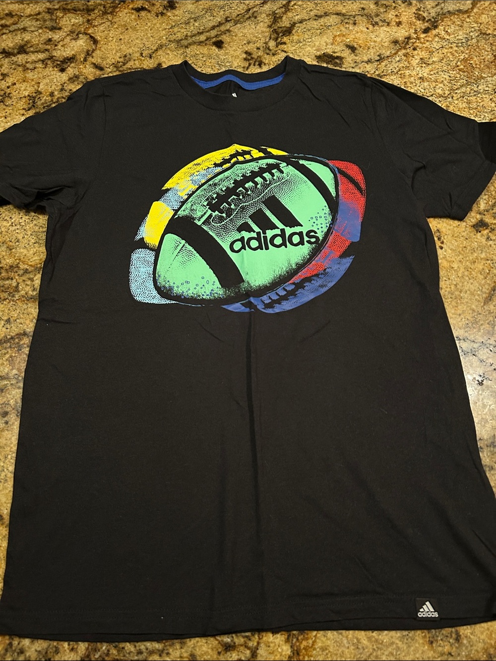 adidas Black Short-Sleeve Tee with Multicolor Football Graphic